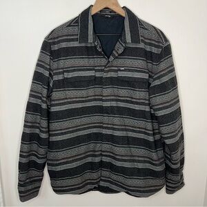 KR3W Lined Shirt Jacket Shacket Size Large KREW Wool Blend Canvas Stripes Black